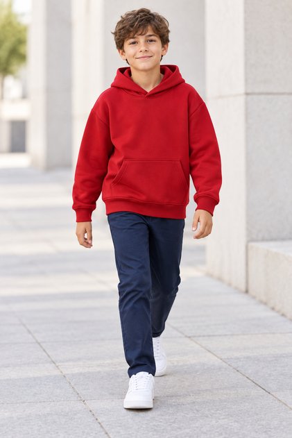 Red Girls' and Boys' Sweatshirt 3-13 Years Old, 3-Strand Hooded Hoodie