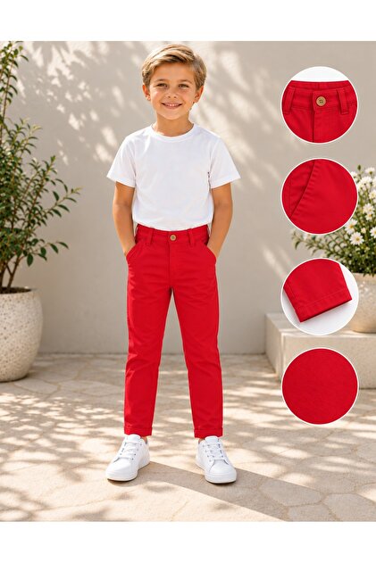 Unisex Çocuk Gabardin Pantolon Düz Kesim Cepli 23 Nisan 29 Ekim Gösteri Tören Kıyafeti