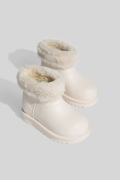 Unisex Waterproof Children's Boots Rain Boots Plush Lining Beige Boots