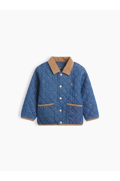 Erkek Bebek Koyu Mavi Kapitone Denim Ceket