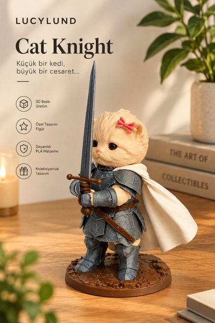 Şövalye Kedi Dekoratif Figür Sevimli Kedi Biblo, Fantastik Masaüstü Dekor 15 cm