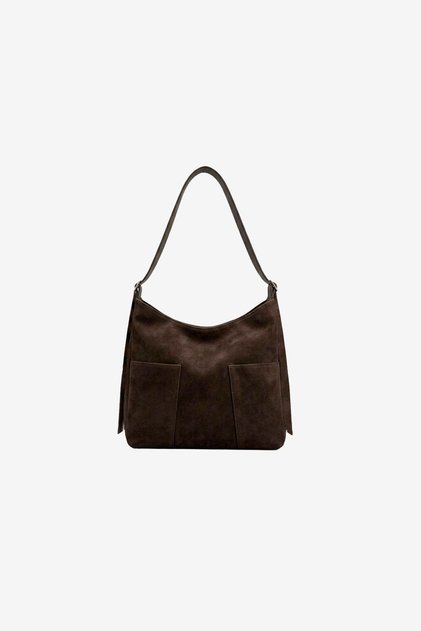 Polina Double Pocket Detailed Bitter Brown Nubuck Bag