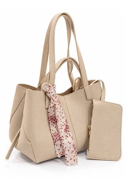 Women's Special Design Hand and Shoulder Bag with Scarf and Wallet Detail