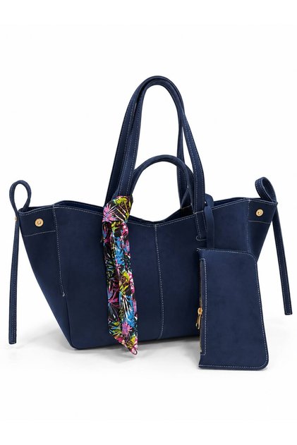 Women's Special Design Hand and Shoulder Bag with Scarf and Wallet Detail