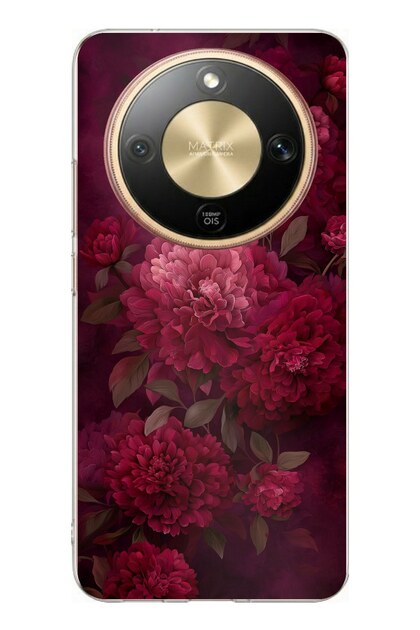 Honor Magic 8 Lite Uyumlu Vişne Renk Vintage Çiçek Desenli Baskılı Silikon Kılıf