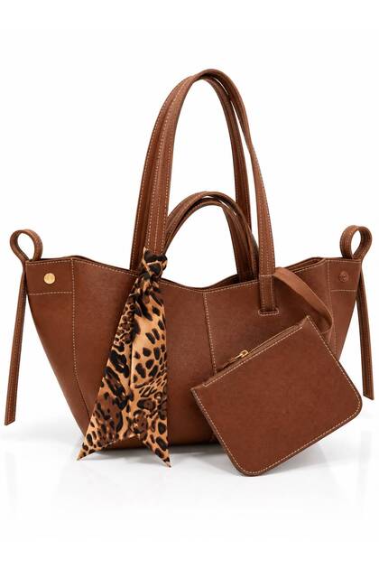 Women's Special Design Hand and Shoulder Bag with Scarf and Wallet Detail