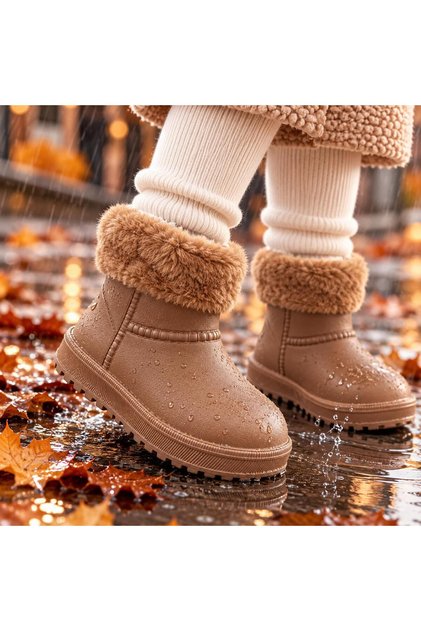 Girls' Rain Boots, Waterproof Lightweight Orthopedic Boots, Non-Slip Sole Children's Boots with Fleece Inside