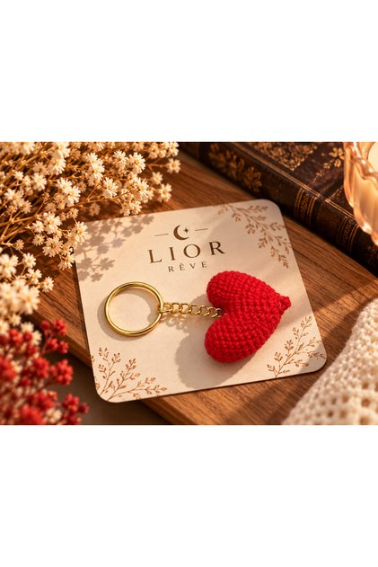 Lior Rêve Atelier Handmade Knitted Heart Keychain | Red Knitted Heart Keychain | Gift for a Loved One