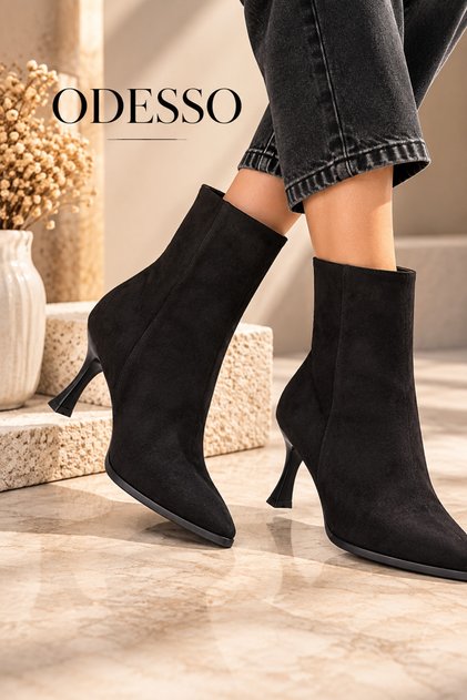 Women's Suede Pointed Toe Thin Goblet Heeled Zippered Boots Short Ankle Stylish Heeled Boots (Brown-Black-Beige)