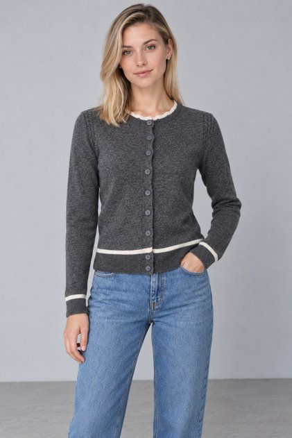 Women's Wool Knitwear Cardigan with Colored Buttons on the Collar