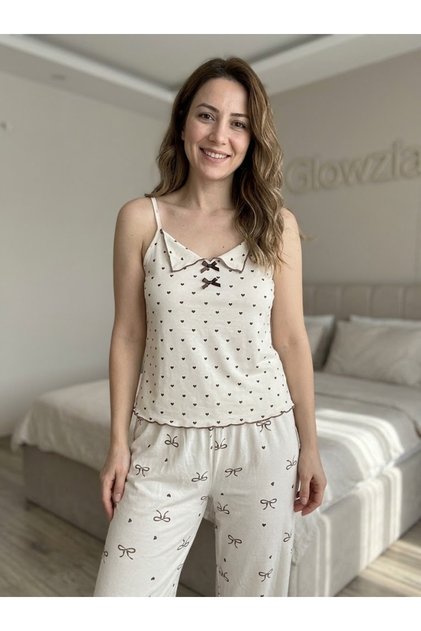 Women's Stylish Home Wear & Pajama Set with Lace and Bow Detailing and Straps