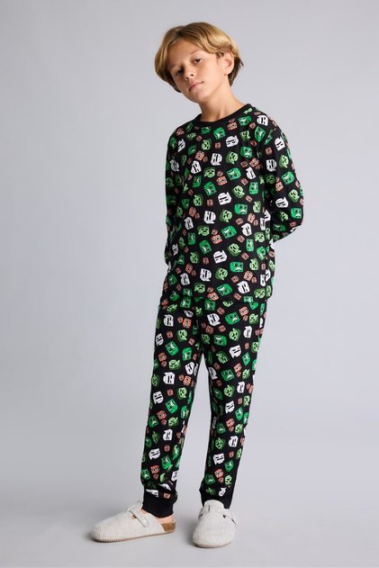 %100 Pamuk Minecraft Lisanslı Baskılı 2'li Pijama Takımı Erkek Çocuk I3437A826WN