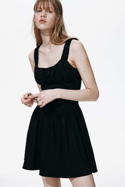 Gathered twill dress