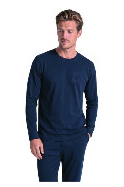 Men's Minimal Emblem Detailed Long Sleeve Pajama Set