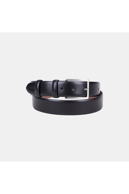 Men's Black Classic Leather Belt with Silver Buckle