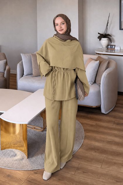 Shawl Trouser Suit Oil Green