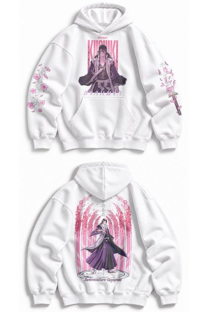 Unisex Bleach Byakuya Kuchiki Back Printed Hooded Sweatshirt, Oversized Anime Themed Hoodie
