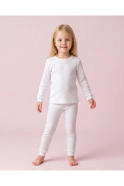 Girls White Quilted Thermal Set, 2 Pieces