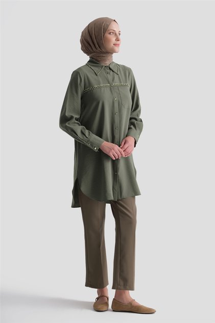 Stone Detailed Tunic Dark Khaki