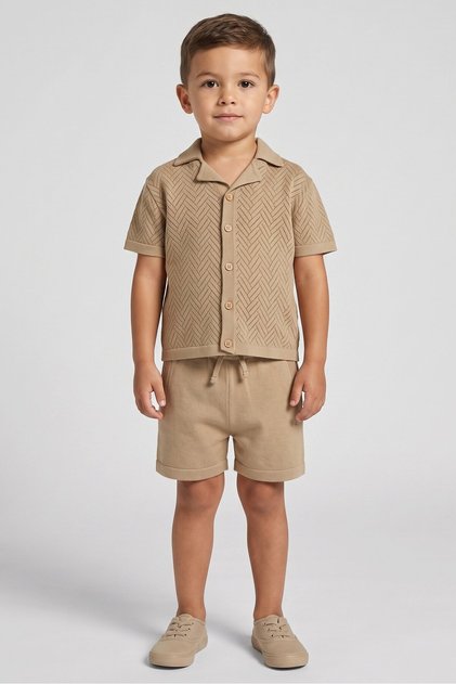 Toddlers Boy 2 Pieces Textured Shirt And Shorts Set, Brown