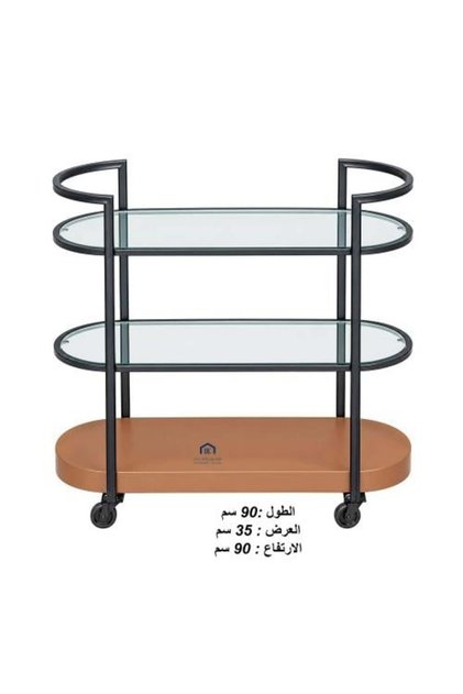3-tier hospitality cart with iron columns, glass and brown wood top