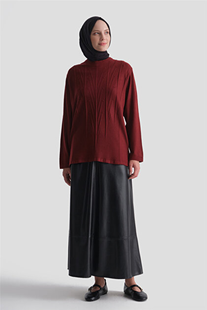 Başak Patterned Sweater Burgundy
