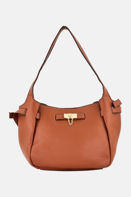 Women Brand Logo Handbag, Dark Brown