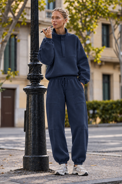 Elastic Waist Lace-Up Jogger Women's Sweatpants with Sewing Detail and Elastic Cuffs
