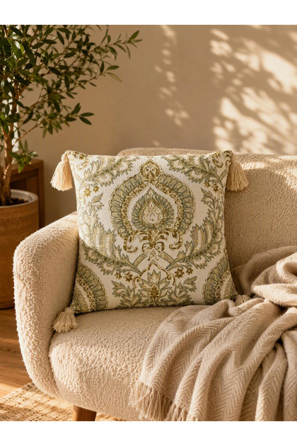1-Piece Embroidered Square Cushion Cover 18x18inches, Cotton Blend