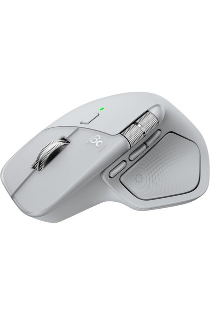 ماوس MX Master 4 لاسلكي مريح مع أداء متقدم وردود فعل حسية، تمرير فائق السرعة، شحن USB-C، بلوتوث، متوافق مع ويندوز وماك أو إس - رمادي فاتح