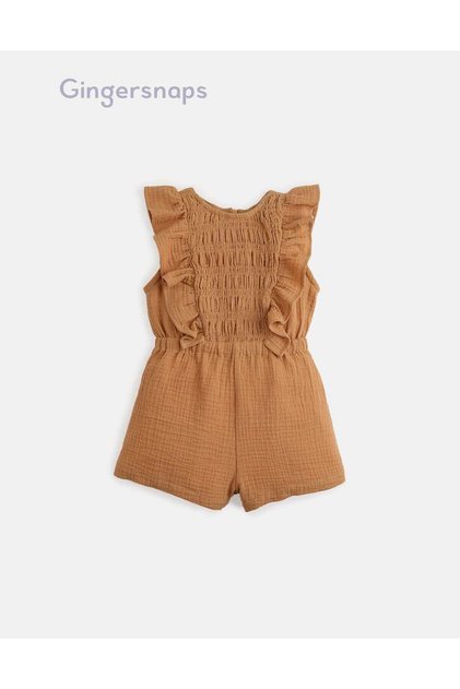 Girls Solid Ruffled Side-Button Jumpsuit