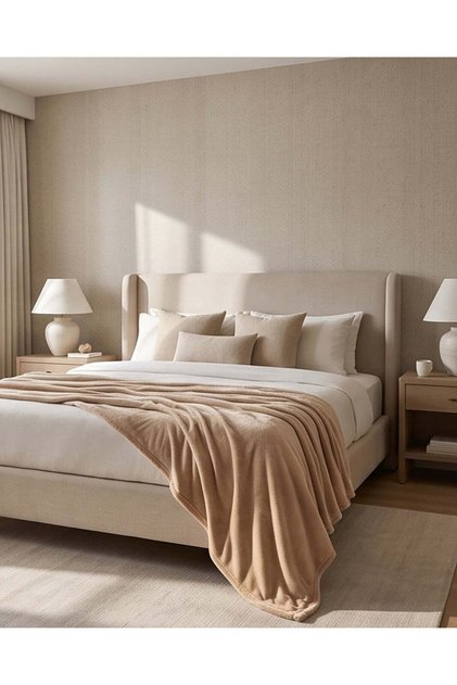 Beige Flannel Blanket 200 × 220 cm