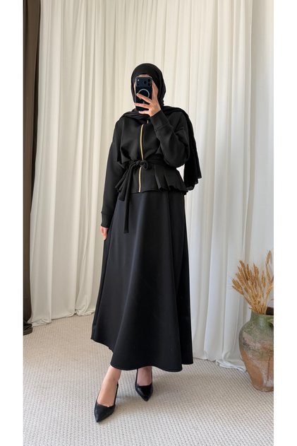 Scuba Suit with Pleated Zippered Skirt - Tbl - 22004 - Black