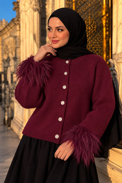 Knitwear Cardigan with Fuzzy Sleeves Tsd260336 Plum