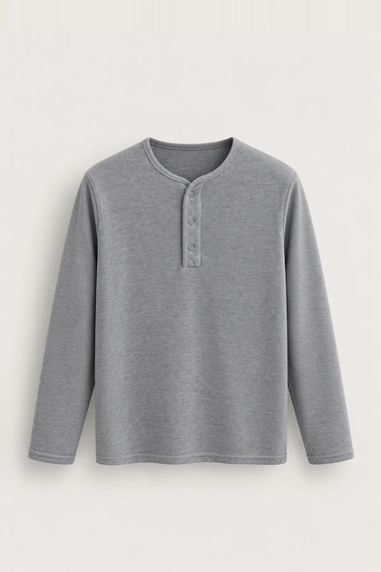 Kiearan - Light Gray - Buttoned Collar - Long Sleeve Men's Tshirt
