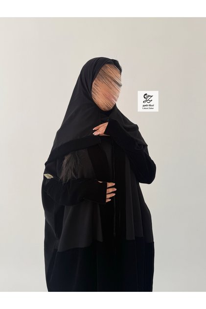 عباية ريوف بقماش كريب إندونيسي بتدخيل مخمل كوري