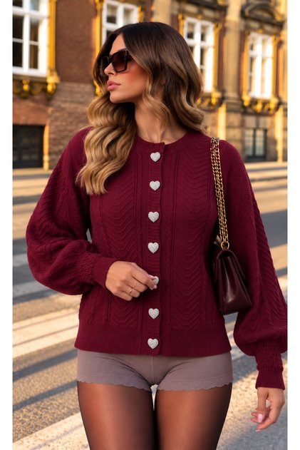 Stone Button Detailed Cowl Neck Stylish Women's Knitwear Cardigan