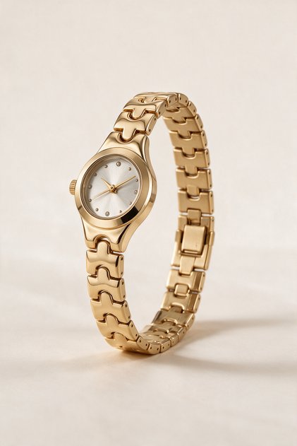 Women's Vintage Mini Gold Color Wristwatch & Gold Bracelet Set – Stylish Elegant Retro Design