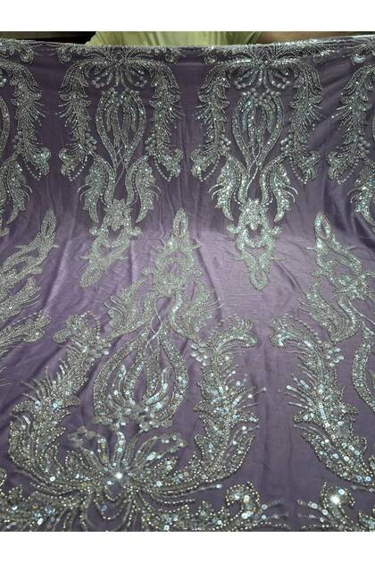 Dense Bead and Sequin Embroidered Motif Lace (300X140Cm)