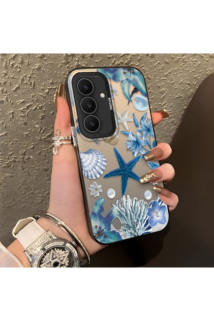 Samsung Galaxy S25 FE Uyumlu Rahatlatıcı Deniz Kabuk Mercan Yıldız Desenli Kaymaz Korumalı Kılıf
