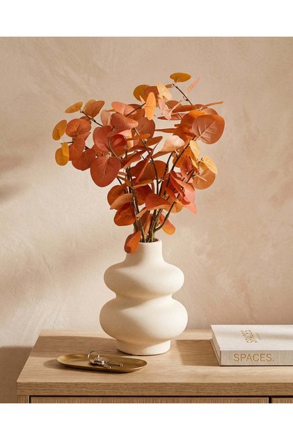 White Autumn Leaves in Ceramic Vase