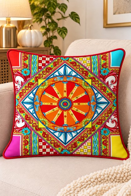 1 Pcs Digital Printed Decorative Double-Sided Colorful Pattern Throw Pillow Cover 42X42 cm