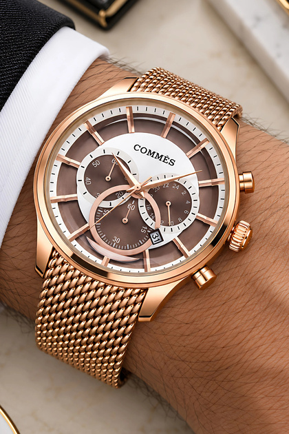 Men's Wristwatch Steel Cord Steel Case Rose-Gold with Bracelet Gift Sdcms1111