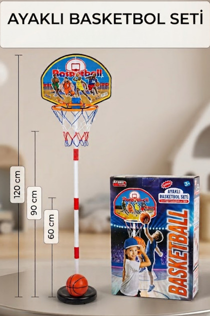 Ayarlanabilir Ayaklı Çocuk Basketbol Potası Seti - Askılı ve Fileli Mini Basketbol Toplu Oyuncak Pota