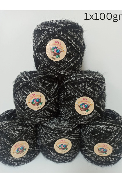 Angora Örgü İpi (Siyah,Gri/Siyah Kırçıllı Buklet) 100gr