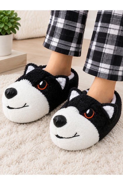 Women's Daily Dog Figured Silent Sole Plush Home Boots Non-Slip Winter Lightweight Cute Slippers