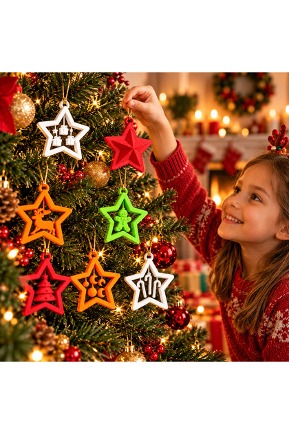 8-Piece Christmas Tree Ornament Set – Colorful Star Christmas Ornaments, Decorative Hanging Ornaments, New Year and Home Decoration