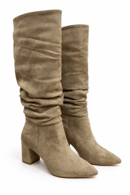 Women's Mink Suede Drawstring Boots Thick Heeled Below the Knee Long Boots Sanero