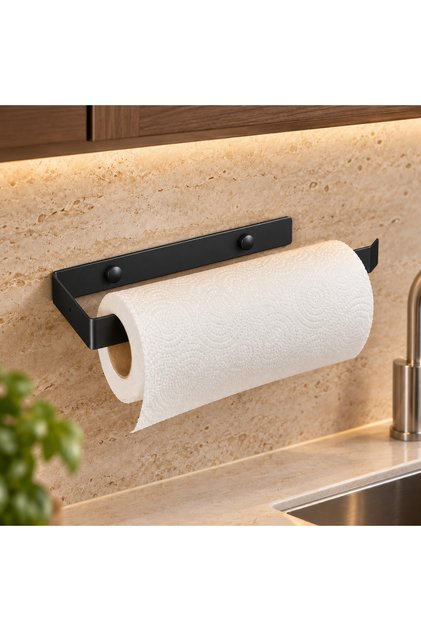 Stainless Steel No-Punch Mounting Adhesive and Screw Paper Towel Holder - Adhesive Metal Paper Towel Napkin Holder - Adhesive Stainless Hanger - Towel Holder Bathroom Hanger - Int-010