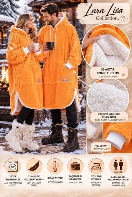 Wellsoft Hooded Unisex Wearable Poncho Tv Blanket with Front Pockets